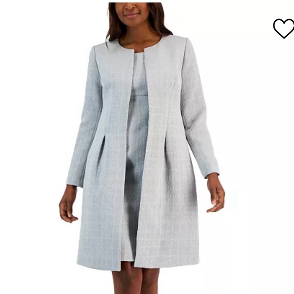 Le Suit Women's Jacquard Long Jacket & Sheath Dress, Platinum